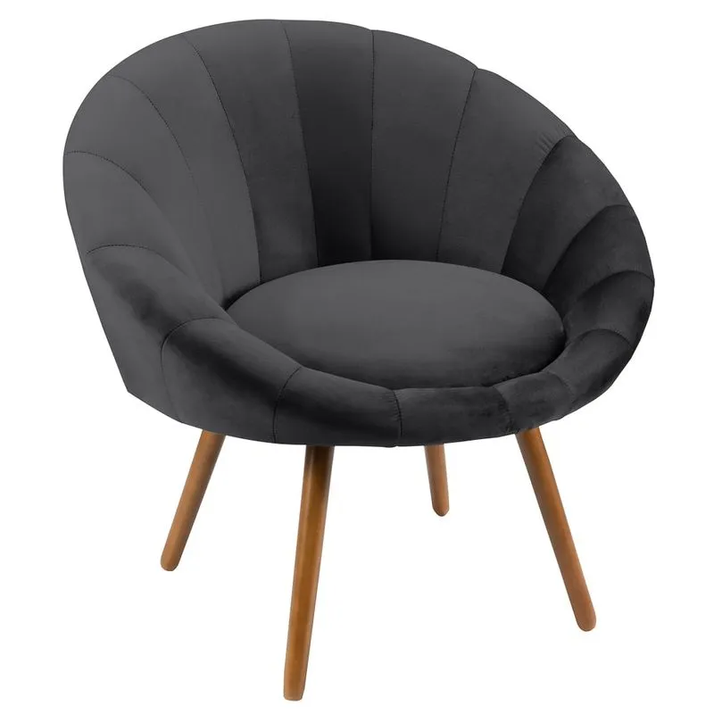 Poltrona Decorativa Para Sala De Estar Pés Palito Saron L05 Veludo Grafite - Mpozenato