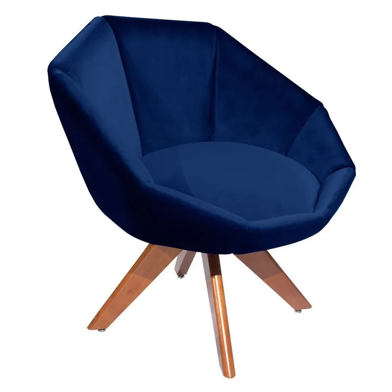 Poltrona Decorativa Para Sala De Estar Base Giratória Camila L05 Veludo Azul Marinho - Mpozenato