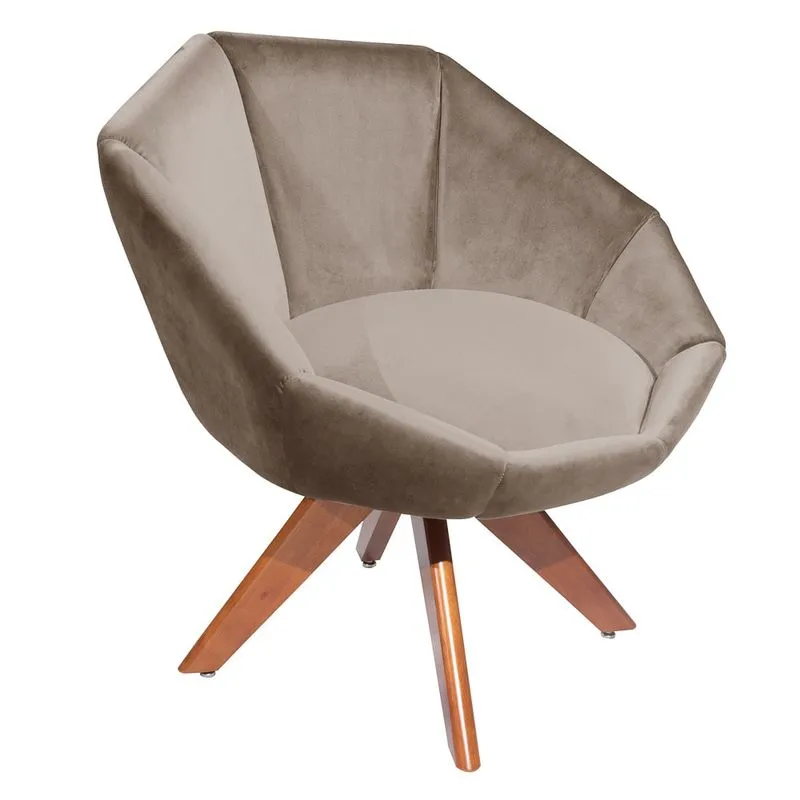 Poltrona Decorativa Para Sala De Estar Base Giratória Camila L05 Veludo Bege - Mpozenato