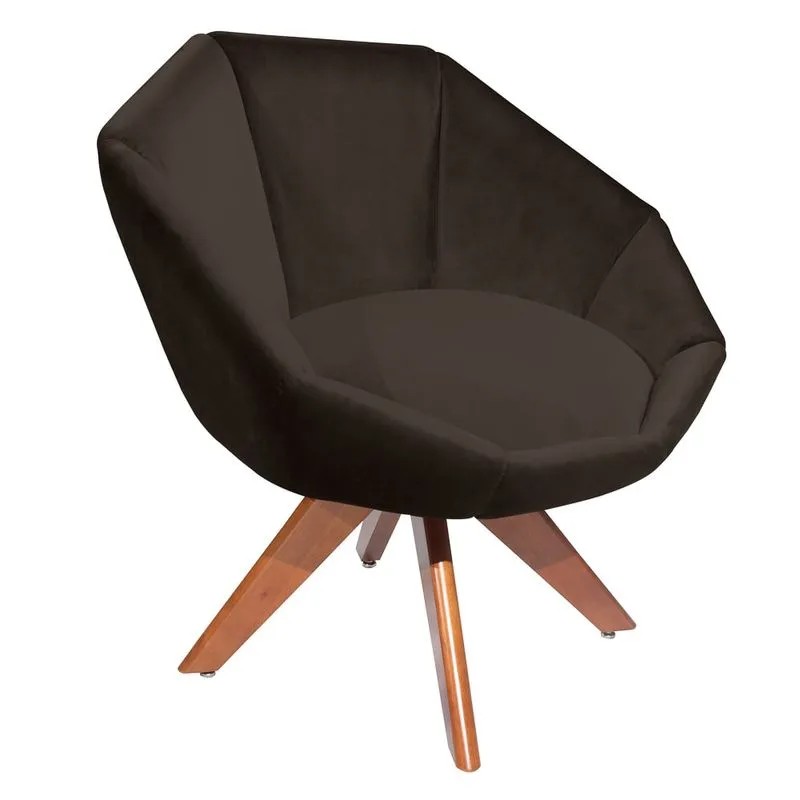 Poltrona Decorativa Para Sala De Estar Base Giratória Camila L05 Veludo Marrom - Mpozenato