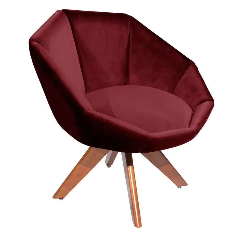 Poltrona Decorativa Para Sala De Estar Base Giratória Camila L05 Veludo Marsala - Mpozenato