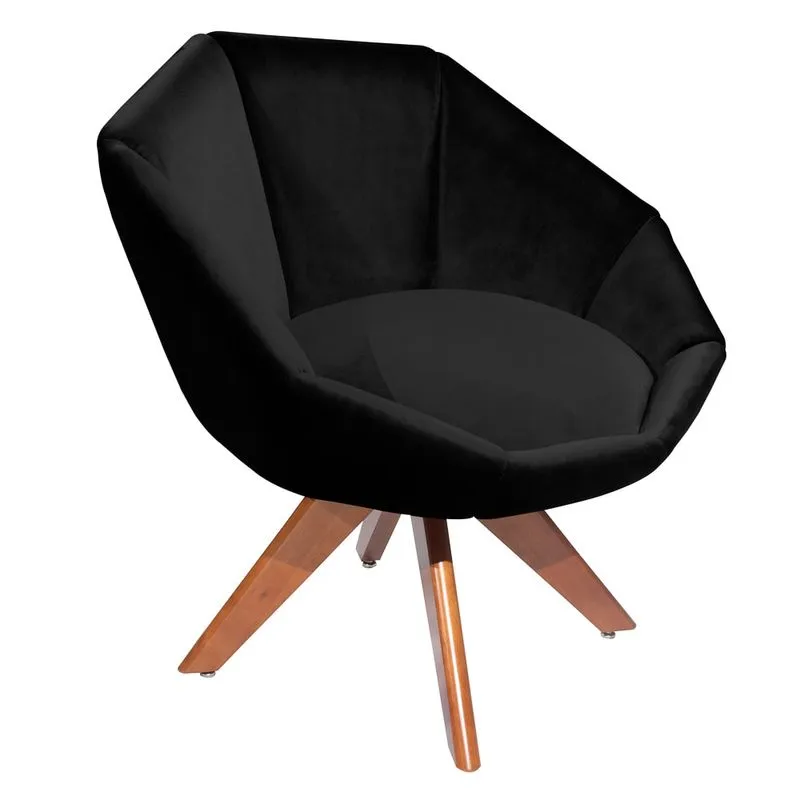 Poltrona Decorativa Para Sala De Estar Base Giratória Camila L05 Veludo Preto - Mpozenato