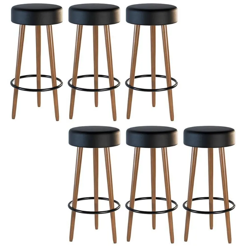 Kit 6 Banquetas Estofada Com Pés De Madeira Couríssimo Preto