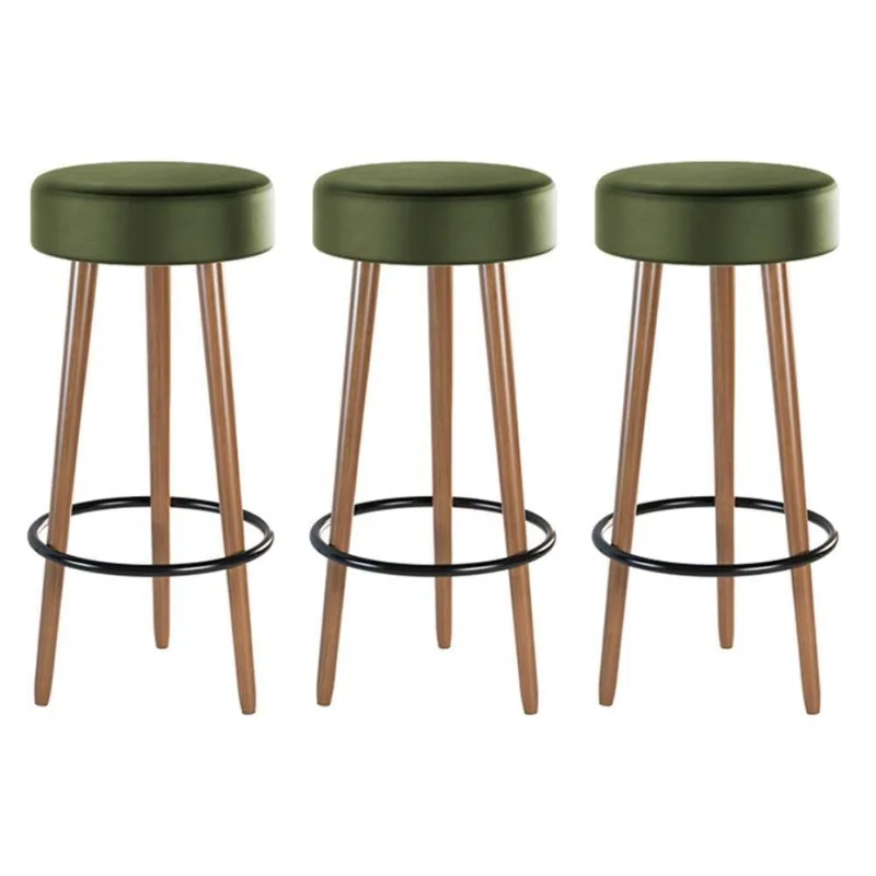 Kit 3 Banquetas Estofada Com Pés De Madeira Couríssimo Verde