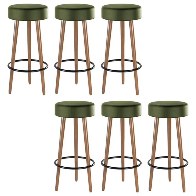 Kit 6 Banquetas Estofada Com Pés De Madeira Couríssimo Verde