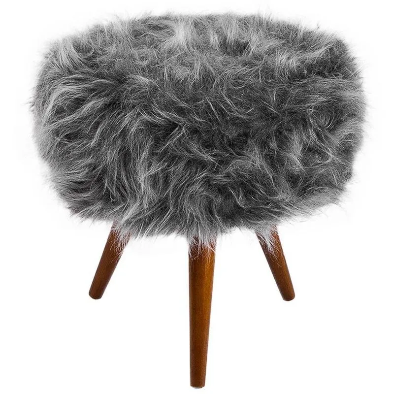 Puff Decorativo Turim Mdf Pelúcia Cinza