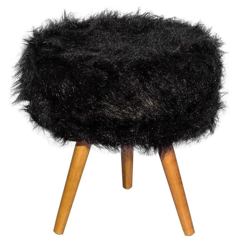 Puff Decorativo Turim Mdf Pelúcia Preto