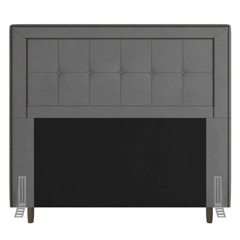 Cabeceira Box Casal 140cm Com Tachas E Frame Suede Cinza