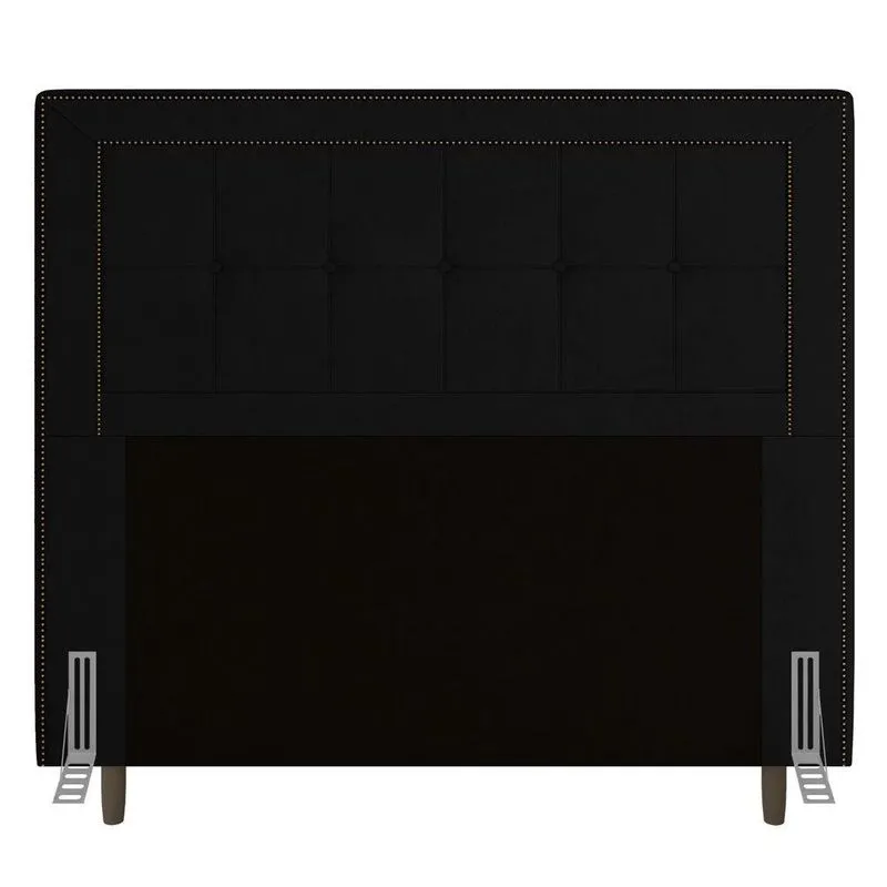 Cabeceira Box Casal 140cm Com Tachas E Frame Suede Preto