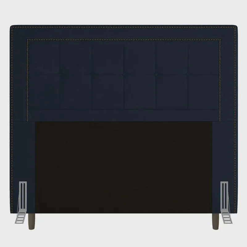 Cabeceira Cama Box Casal Luxor 140cm com Tachas e Frame Veludo Azul Marinho - Desk Design