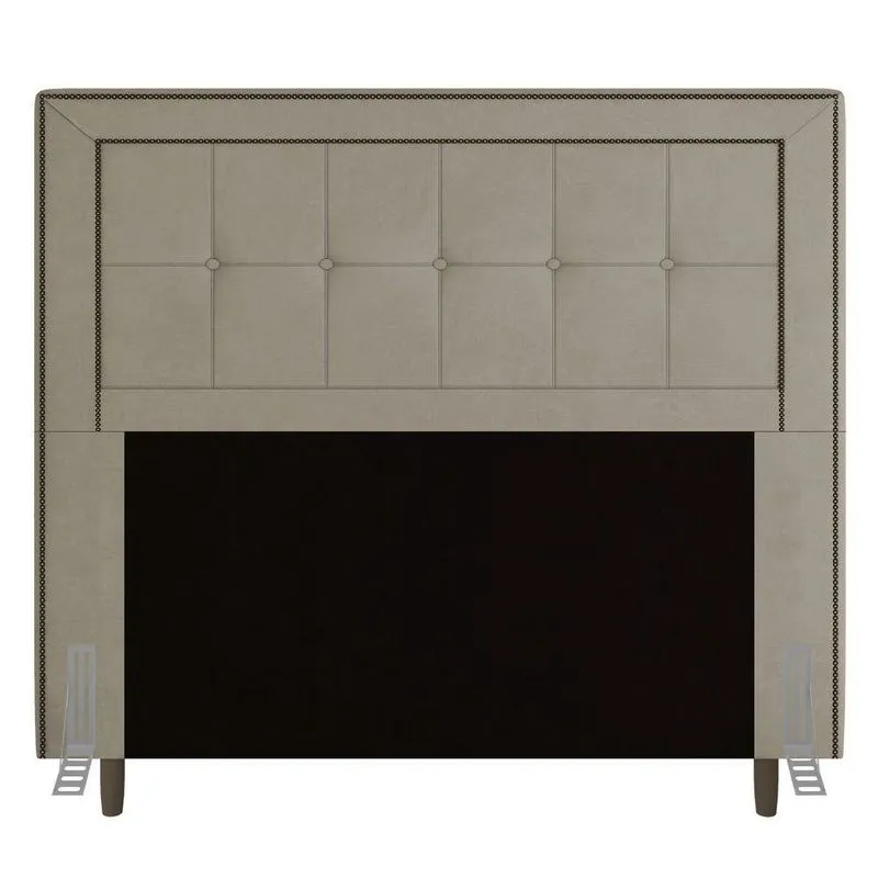 Cabeceira Box Casal King Size 195cm Com Tachas E Frame Bege