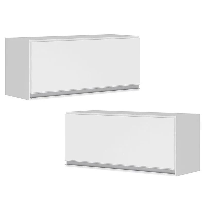 02 Armários Aéreo Multiuso 80cm 100% Mdf Basculante Branco