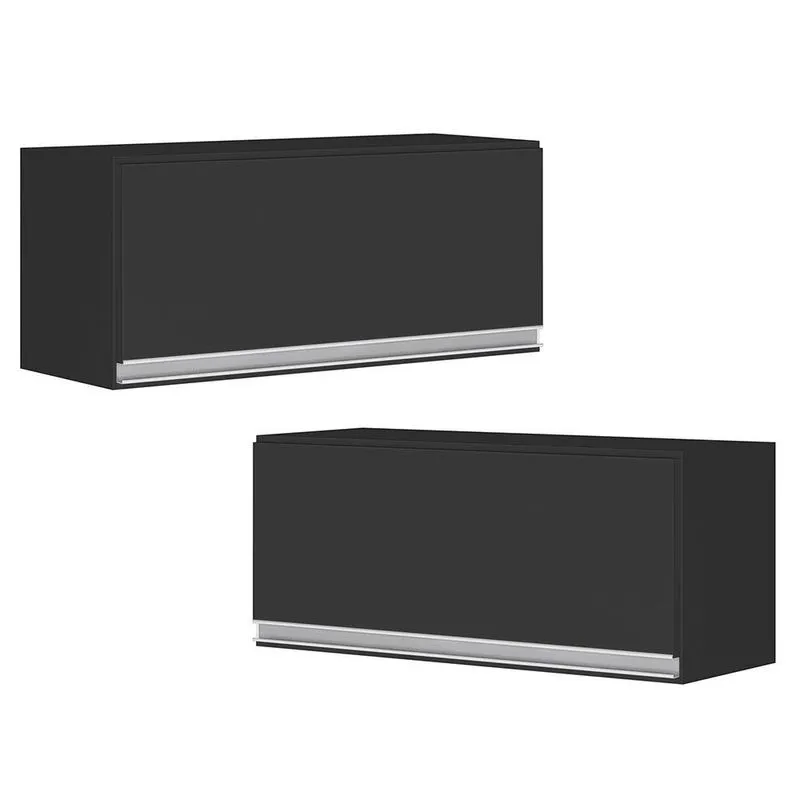 02 Armários Aéreo Multiuso 80cm 100% Mdf Basculante Preto