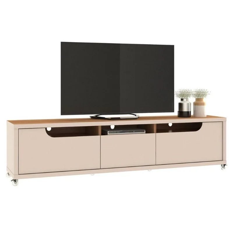 Rack Para Tv Até 65 Pol. 217cm Com Rodízios 3 Gavetas Jersey C14 Off White/noce - Mpozenato