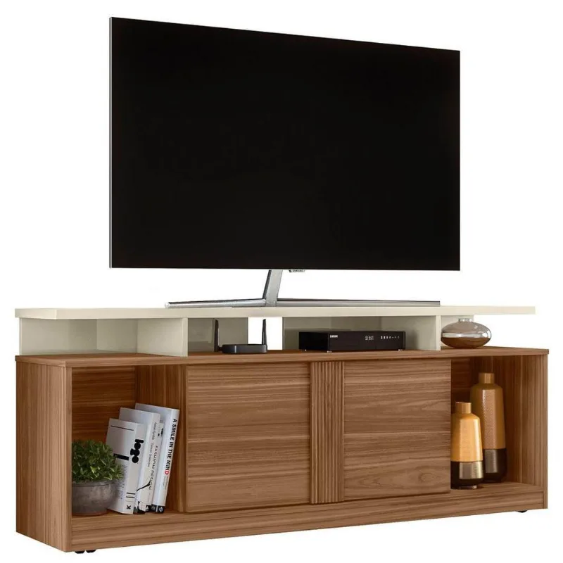 Rack Bancada Para Tv Até 65 Pol. 150cm 2 Portas Milan B03 Carvalho Nobre/off White - Mpozenato