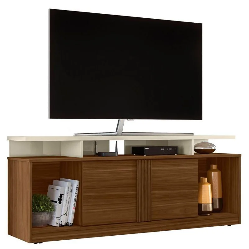 Rack Bancada Para Tv Até 65 Pol. 150Cm 2 Portas Milan B03 Freijó/Off White - Mpozenato