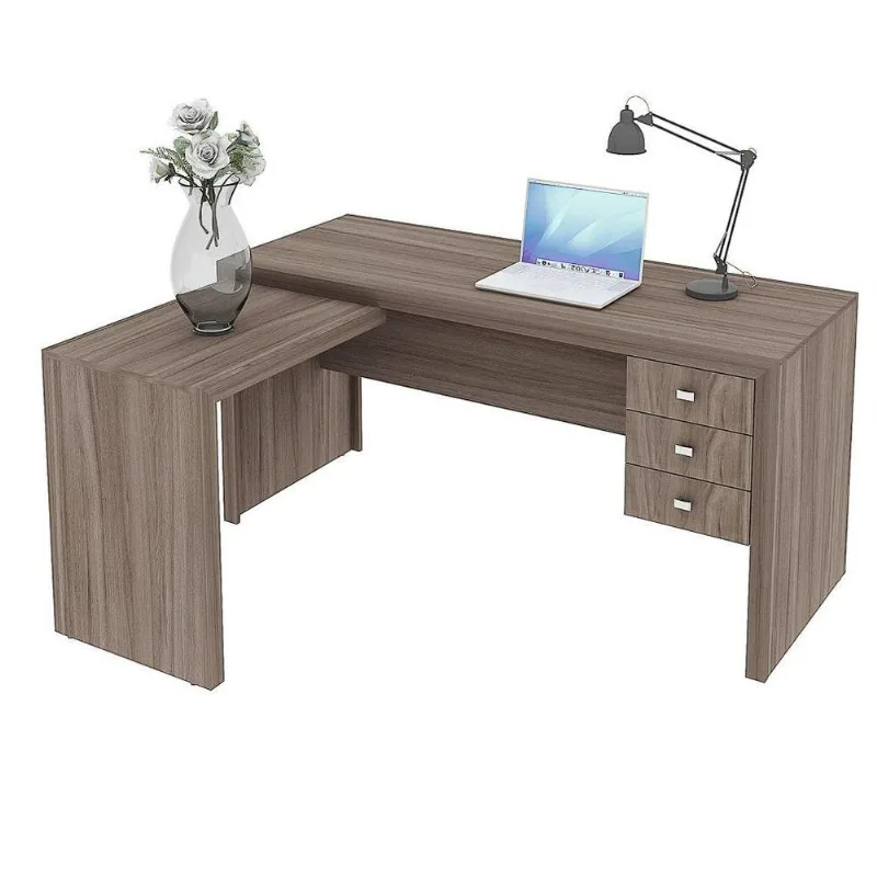 Mesa De Canto Para Escritório 3 Gavetas Me4106 Carvalho