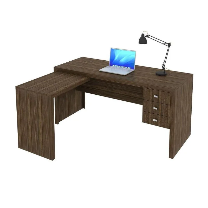 Mesa De Canto Para Escritório 3 Gavetas Me4106 Nogal