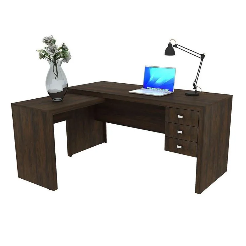 Mesa De Canto Para Escritório 3 Gavetas Me4106 Rústico