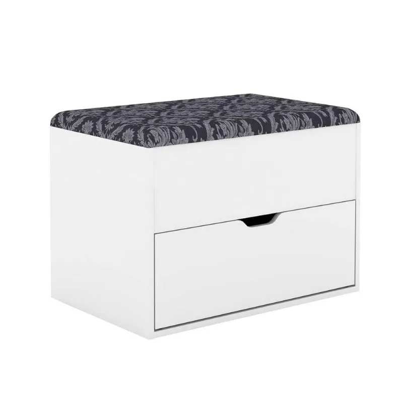 Puff Baú Sapateira 1 Gaveta Pu2051 Branco/tecido 369