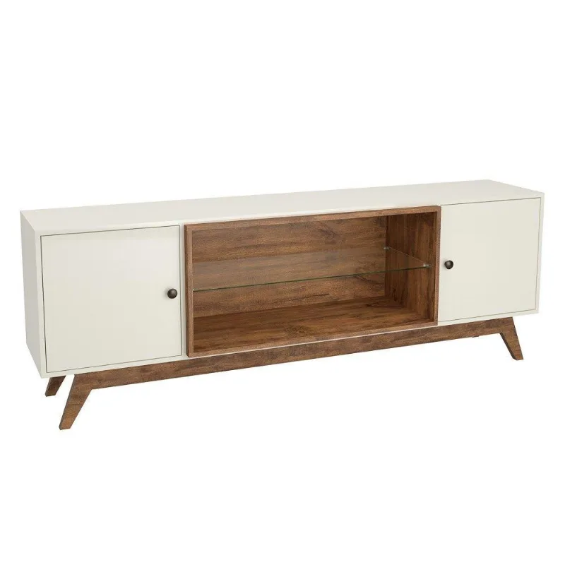 Rack Bancada Para Tv Até 60'' 180Cm 2 Portas 100% Mdf R418 Off White/Nobre