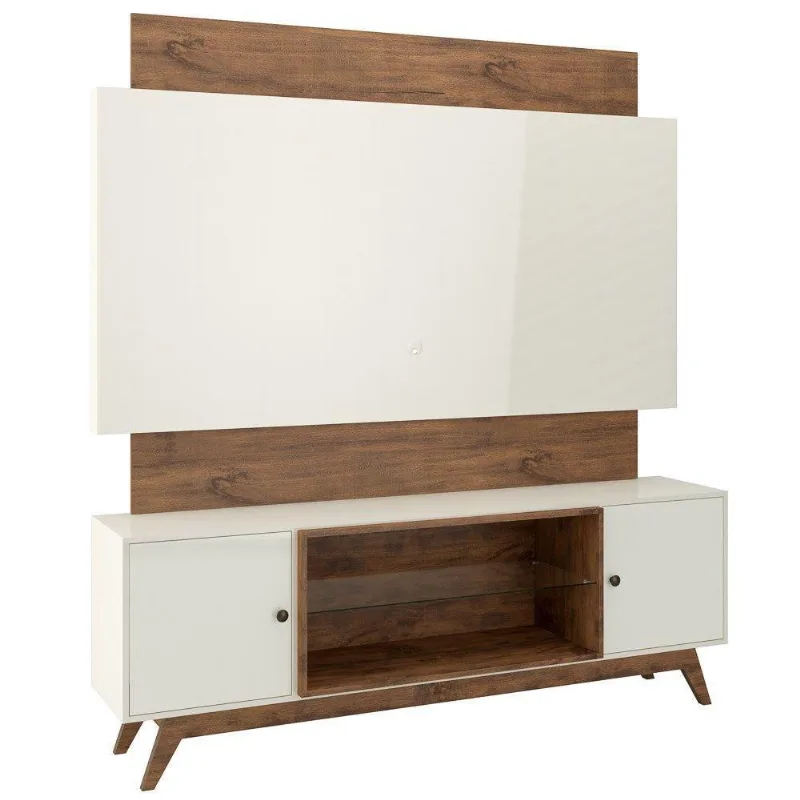 Rack Bancada Com Painel Para Tv Até 65 Pol. 180Cm 2 Portas 100%Mdf Tb142 Off White/Nobre