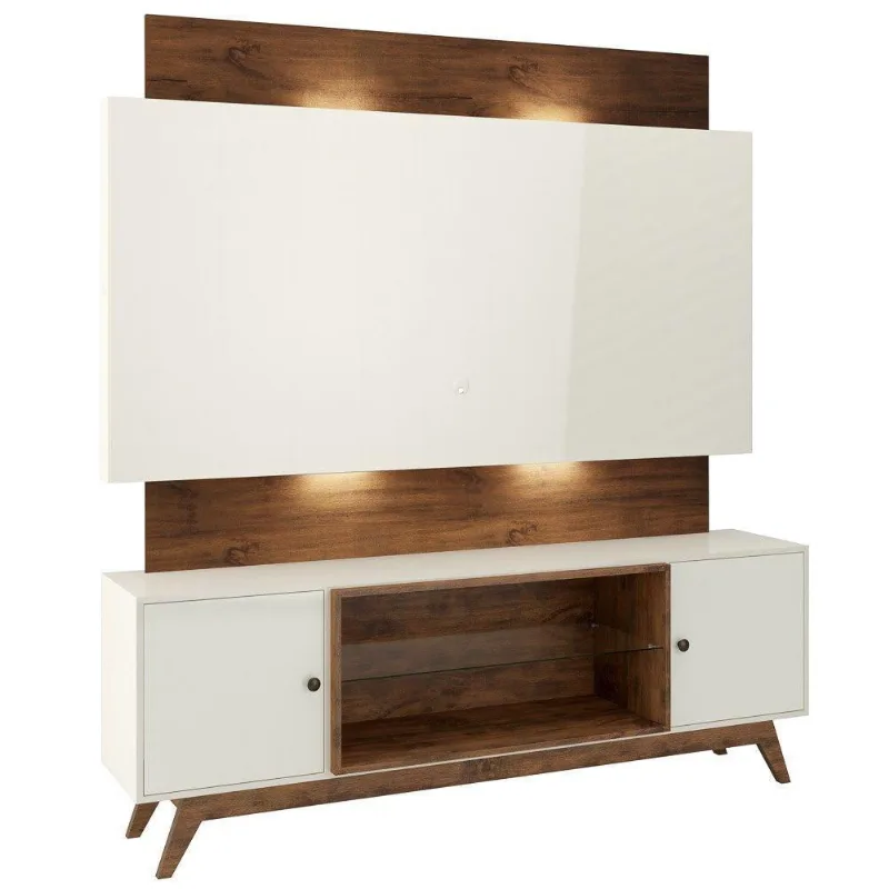 Rack Bancada Com Painel Para Tv Até 65 Pol. 180Cm Led 100%Mdf Tb142L Off White/Nobre