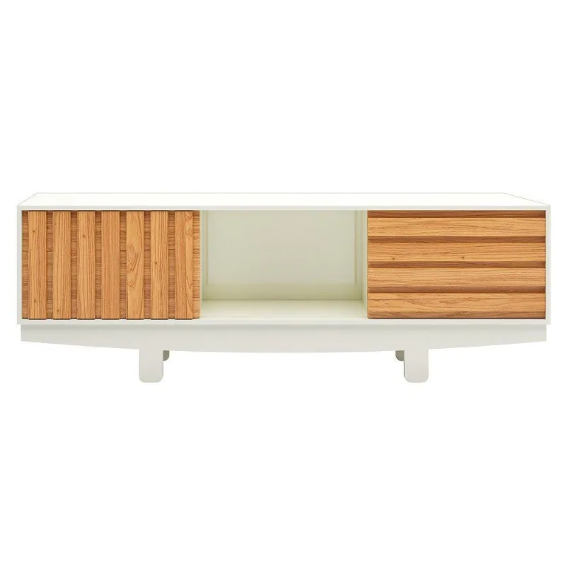 Rack Bancada Para Tv Até 60 Pol. 180Cm 2 Portas 100% Mdf Tb220 Off White/Freijó