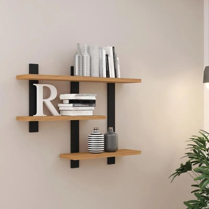 Prateleira Decorativa Multifuncional Estilo Industrial F35 Freijó-preto Fosco - Pradel