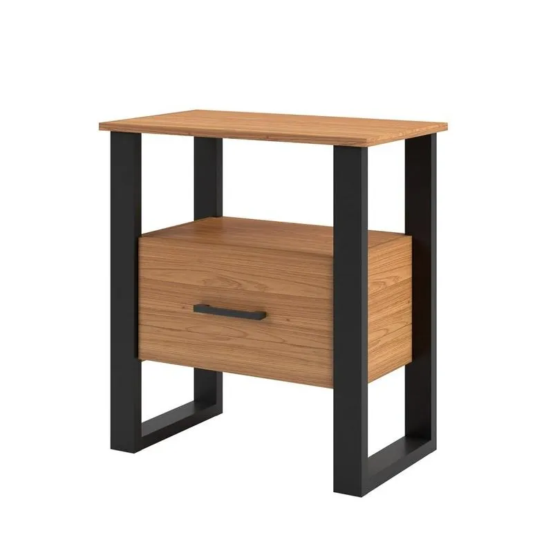 Mesa de Cabeceira Estilo Industrial F37 Freijó/Preto Fosco - Pradel