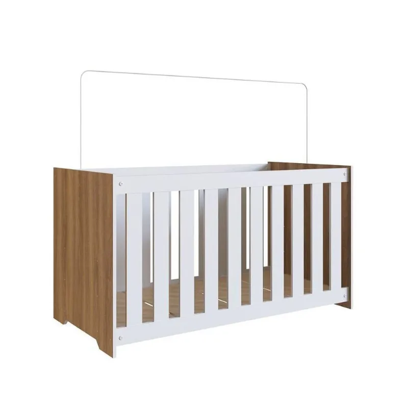 Berço Com Colchão 133X64Cm Certificado Inmetro Aconchego La011 Nogal/Branco - Completa Móveis
