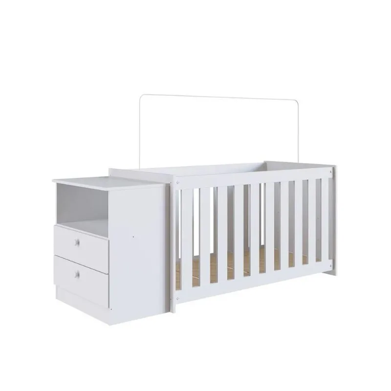 Conjunto Berço Certificado Inmetro E Cômoda 2 Gavetas Aconchego La006 Branco - Completa Móveis