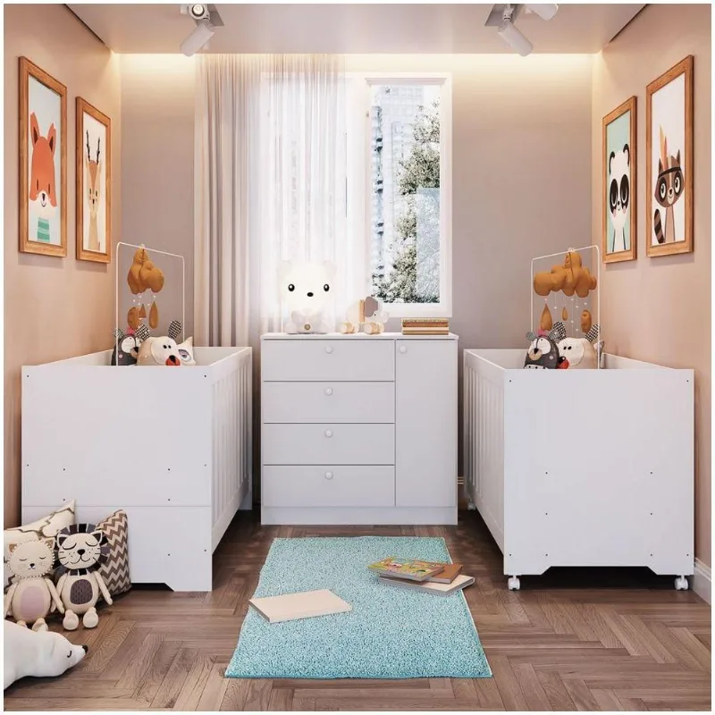 Kit Cômoda Sapateira Infantil Berço 3 Em 1 E Berço Com Rodízios Inmetro La036 Branco