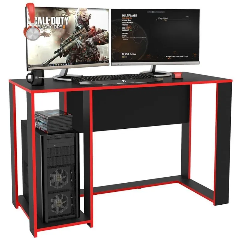 Mesa Para Computador Notebook Desk Game Singapura Preto/vermelho - Politorno