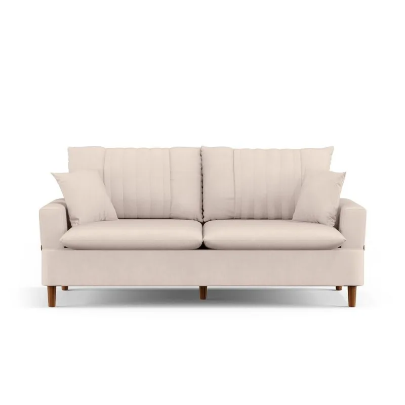 Sofá 3 Lugares 200cm Com Almofadas Veras D05 Suede Bege Claro