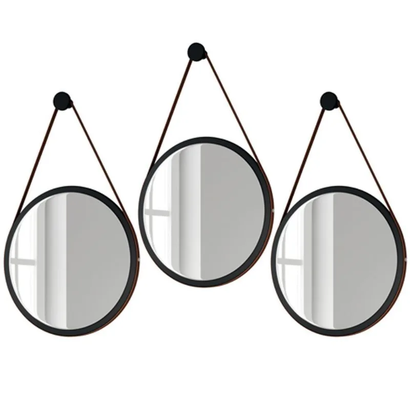 Kit 3 Espelhos Redondos 54cm Com Alça Escandinavo H01 Preto