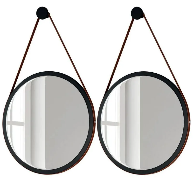 Kit 2 Espelhos Decorativos Redondos 67cm Com Alça Adnet Escandinavo H01 Preto