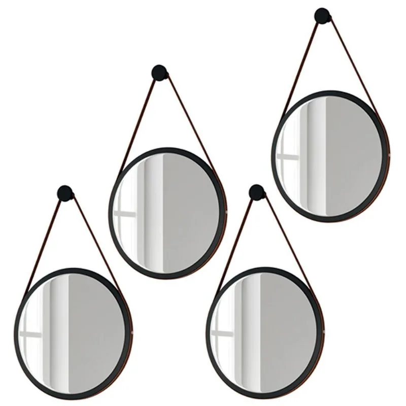 Kit 4 Espelhos Decorativos Redondos 67cm Com Alça Adnet Escandinavo H01 Preto