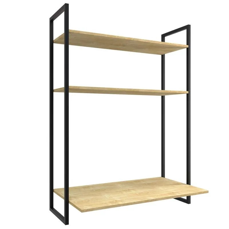 Bancada De Estudos Suspensa Com Prateleiras Kyoto F02 Natura/preto - Mpozenato