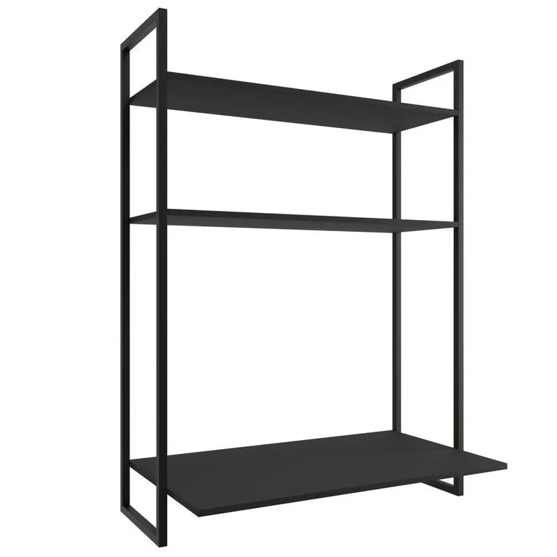 Bancada De Estudos Suspensa Com Prateleiras Kyoto F02 Preto/preto - Mpozenato