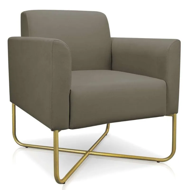 Poltrona Decorativa Base Industrial X Dourada Maressa S12 Suede Marrom Rato - Ibiza
