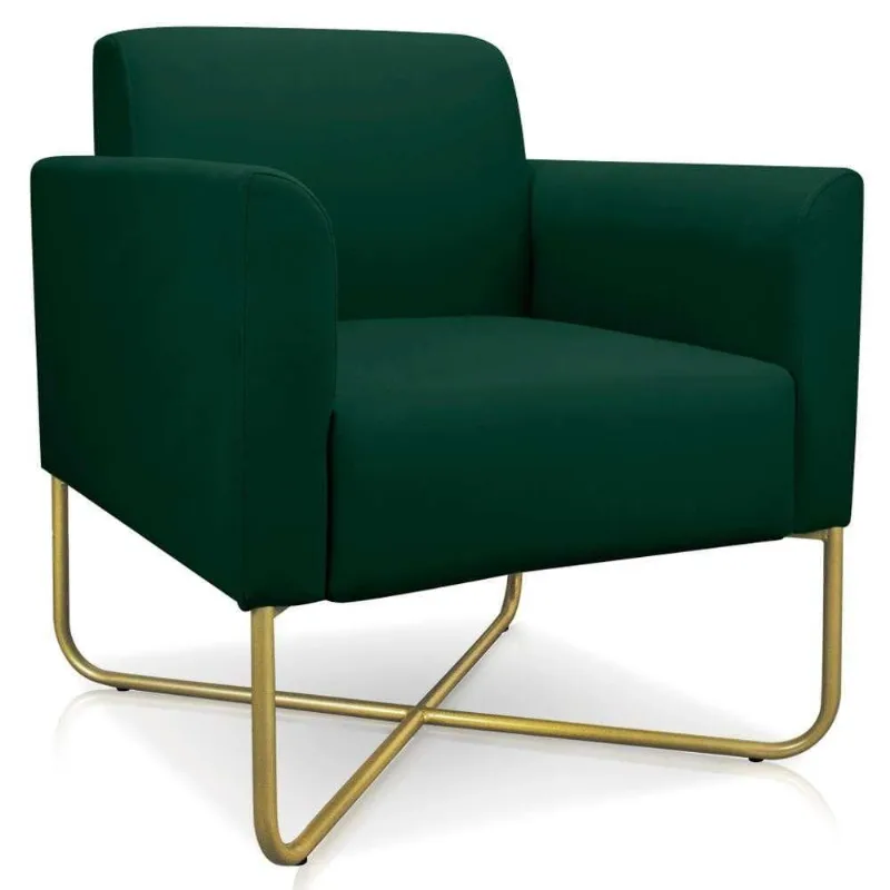 Poltrona Decorativa Base Industrial X Dourada Maressa S23 Suede Verde - Ibiza