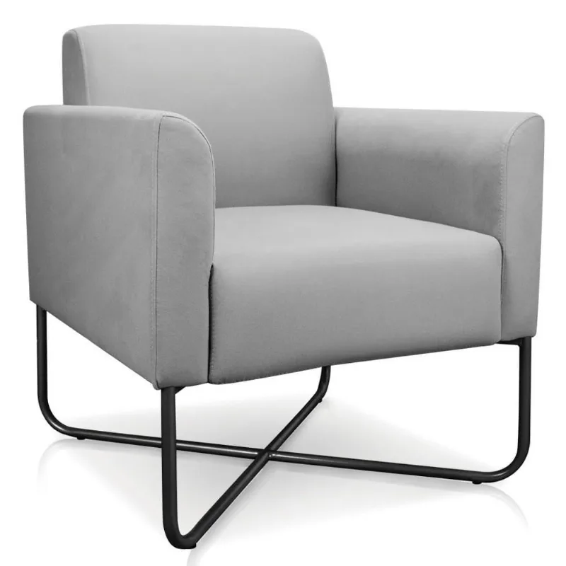 Poltrona Decorativa Base Industrial X Preta Maressa S10 Suede Cinza - Ibiza