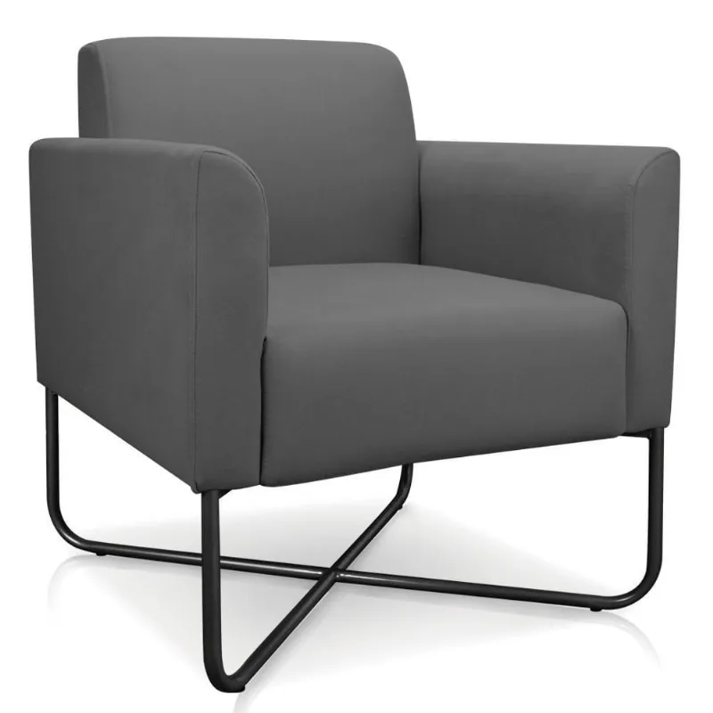 Poltrona Decorativa Base Industrial X Preta Maressa S08 Suede Grafite - Ibiza