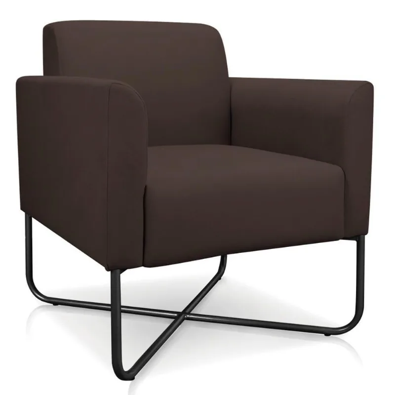 Poltrona Decorativa Base Industrial X Preta Maressa S06 Suede Marrom - Ibiza