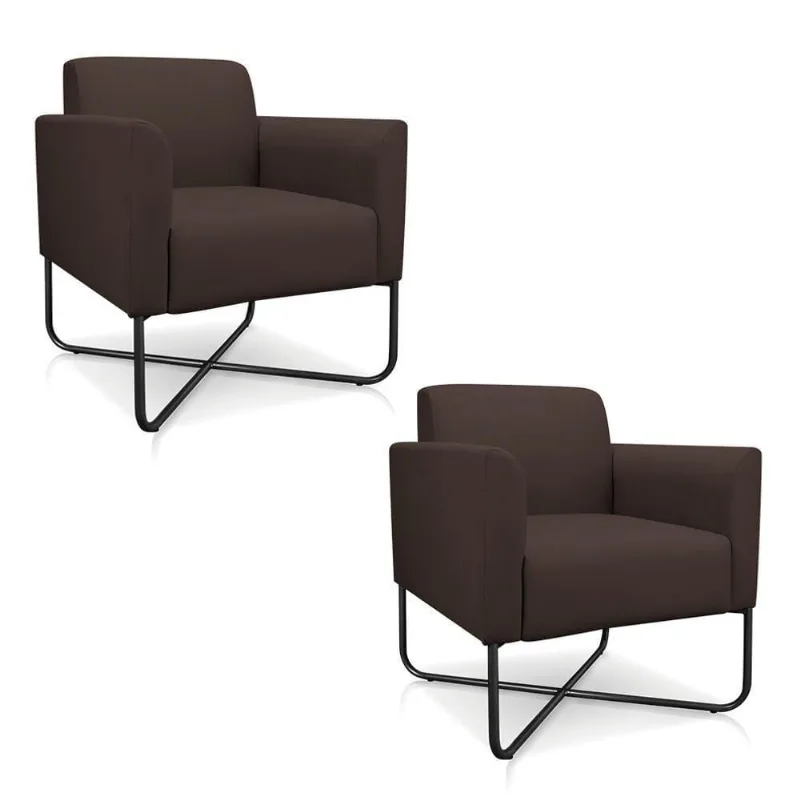 Kit 2 Poltronas Decorativas Base Industrial X Preta Maressa S06 Suede Marrom - Ibiza