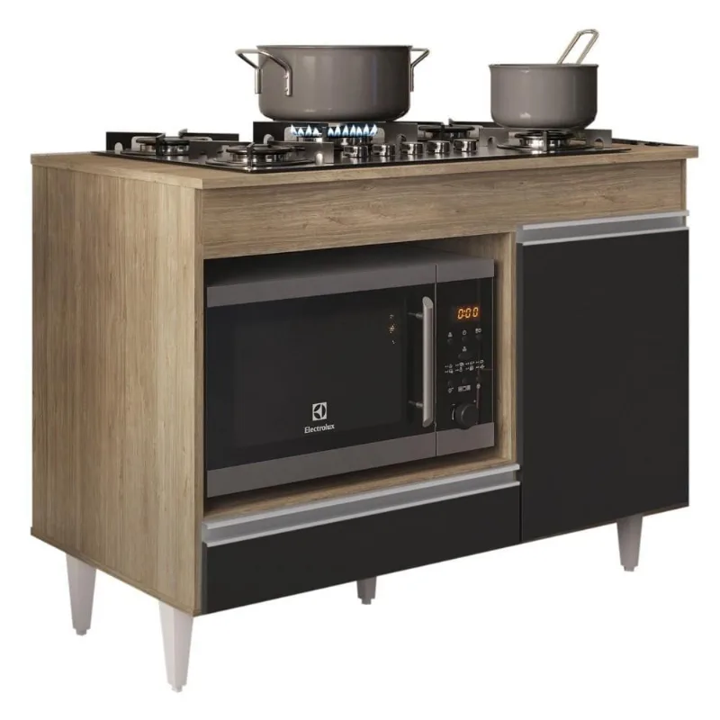 Balcão Multiuso Para Cooktop 4 Bocas Georgia Castanho/preto