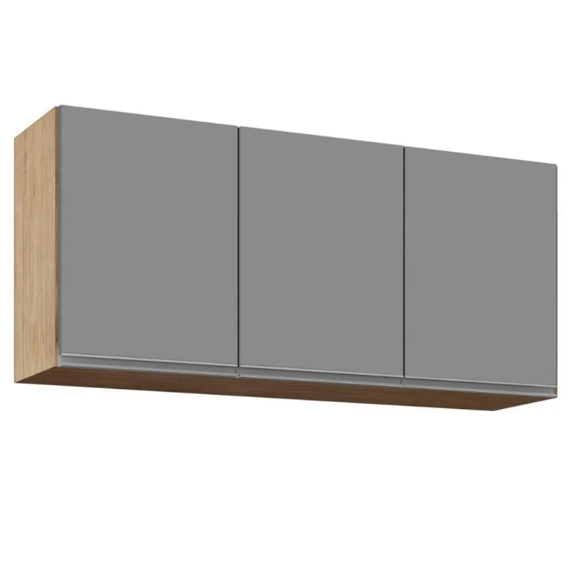 Armário Aéreo De Cozinha 120cm 3 Portas Virgínia Castanho/cinza - Lumil