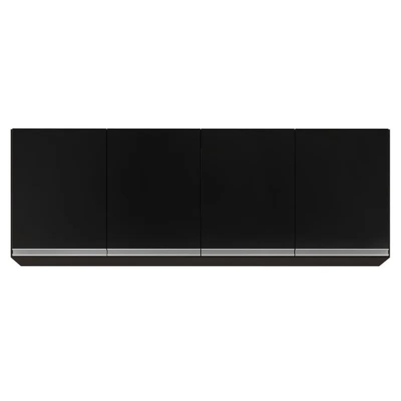 Armário Aéreo 160cm 4 Portas Nevada Preto - Lumil Móveis