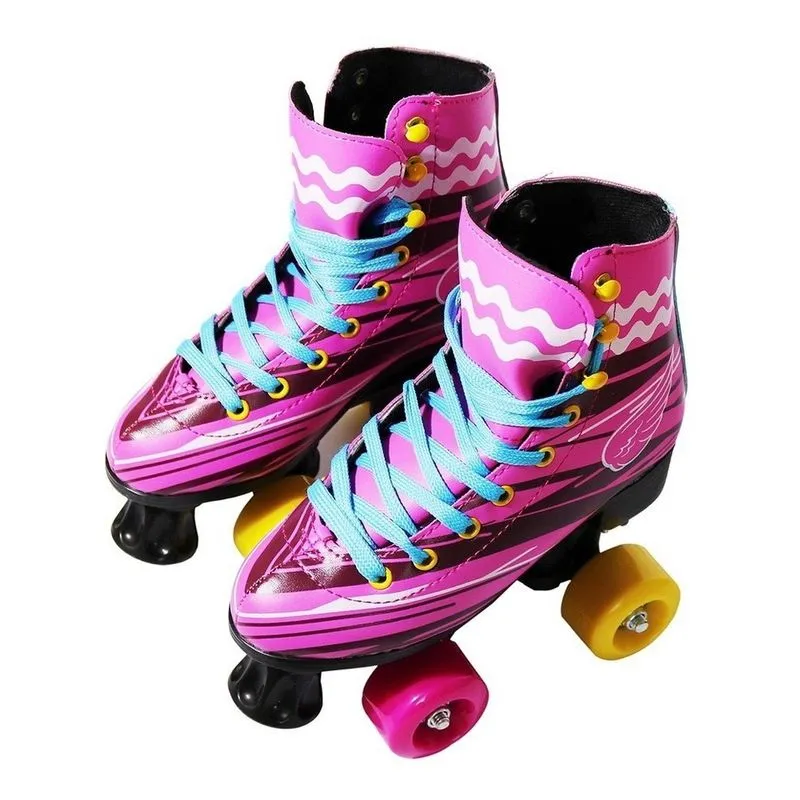 Patins Infantil Adulto 4 Rodas Clássico Masculino Feminino Rosa Tamanho 32 a 33
